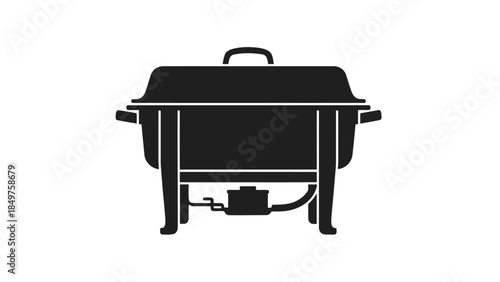 Black silhouette of a chafing dish with a warming tray underneath on a isolated on white background