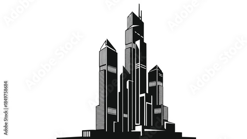 Black silhouette city skyline with modern skyscrapers and towers on , urban landscape flat design isolated on white background