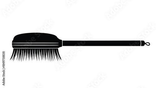 Black silhouette of a broom with a long handle on a isolated on white background
