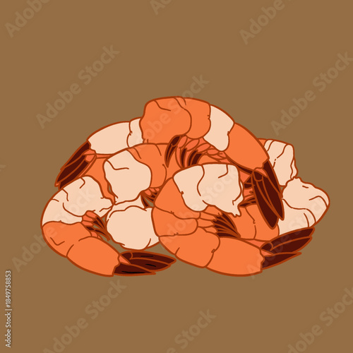 Collection of cooked and peeled orange shrimp, arranged in a pile