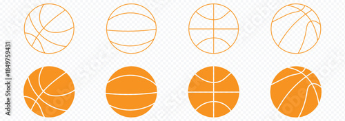 Set of basketball vector. Basketball logo vector. Outline, silhouette and flat vector ball. Basketball icon clipart flat designs. illustration vectors. Basketball line art and filled icon vector set