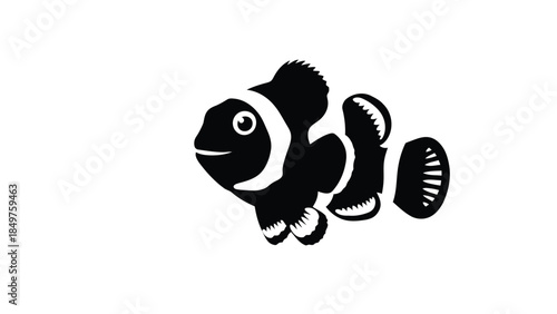 Minimalist black clownfish silhouette icon symbol isolated on white background