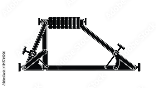 Black metal folding camp bed frame with mattress in flat vector style isolated on white background