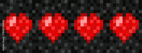 Valentine's Day. Vector Pixel art red Heart frame template design. Perfect Valentine's Day retro web discord banner wall decor layout. EPS 10