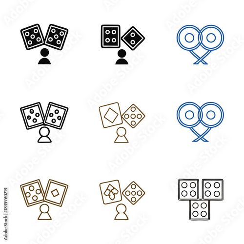 Collection of diverse game icons featuring dice and abstract shapes in multiple styles
