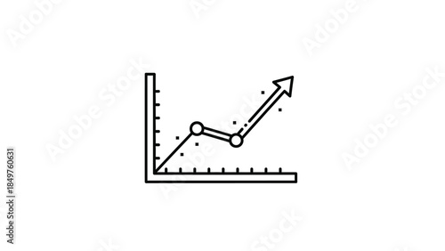 Simple black and white line icon depicting a financial growth chart with an upward trending arrow indicating positive results