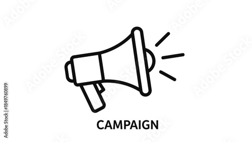 Simple black and white line icon representing a megaphone announcing a marketing or public relations campaign clearly and effectively