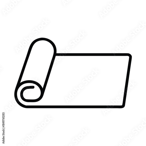 Simple black line icon representing a partially unrolled yoga or exercise mat ready for use