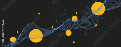 Abstract illustration of interconnected dots and swirling lines, Abstract wireframe background. Modern science art elements. composition with wireframe art elements Vector science elements