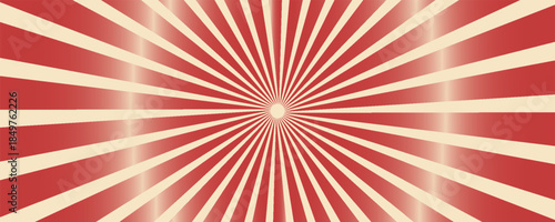 Circus background and spiral retro rays vector pattern. Vintage poster of red white sun or star burst radial lines with grunge texture, circus, carnival, summer fair or chapiteau backdrop,eps.10