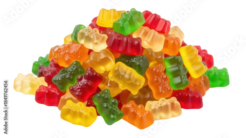 Isolated pile of colorful gummy bears, soft jelly candies, delicious treat for children
