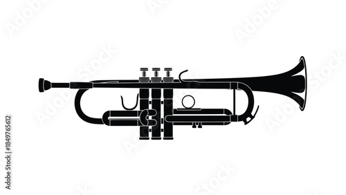 Black trumpet silhouette isolated on white background