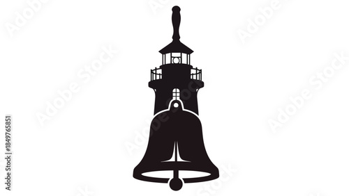 Minimalist black silhouette lighthouse bell icon symbol isolated on white background
