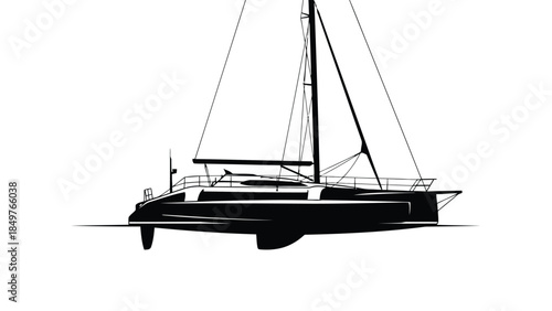Sailing catamaran boat silhouette isolated on white background