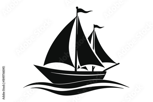 sailboat silhouette line art vector illustration