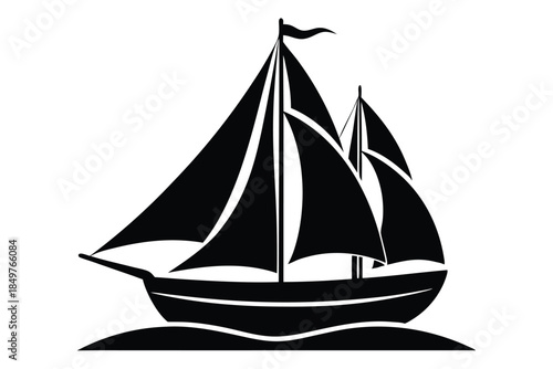 sailboat silhouette line art vector illustration
