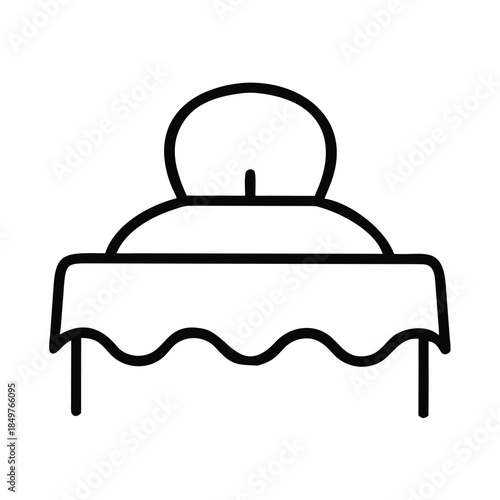 Simple black line icon representing a covered serving dish or cloche on a draped table setting