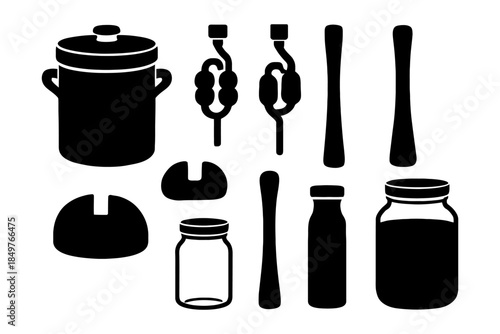 Silhouette collection: kitchen tools and storage jars.