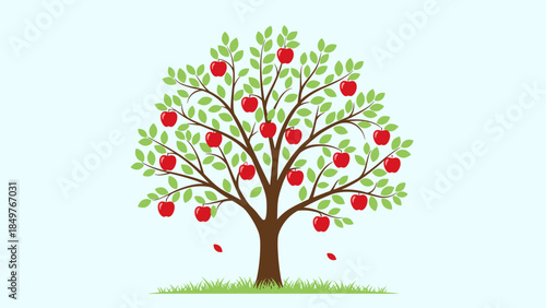 Apple Tree with Red Apples and Leaves.