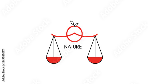 Balance Scale with Nature Symbol and Red Weights.