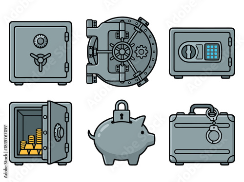 Various Security and Savings Container Illustrations.