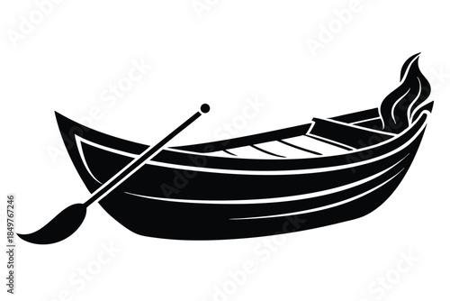 rowboat silhouette line art vector illustration