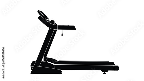 Black silhouette of a treadmill against a isolated on white background