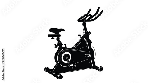 Black stationary exercise bicycle silhouette isolated on white background