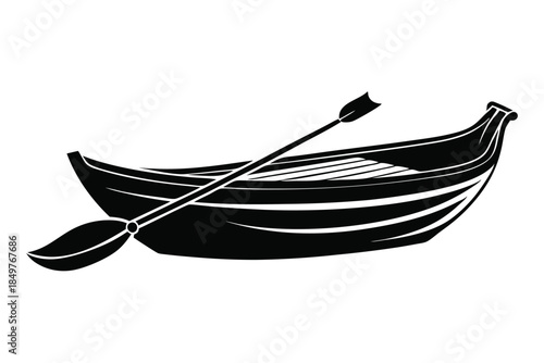 rowboat silhouette line art vector illustration