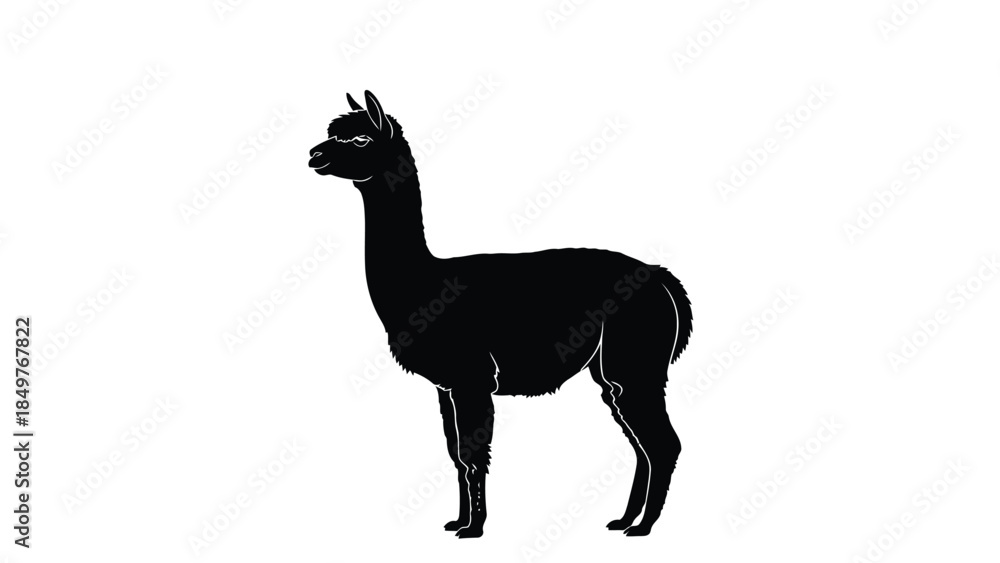 Obraz premium Black silhouette of a llama standing in profile against a isolated on white background