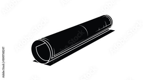 Black silhouette of a rolled-up cylinder or pipe on a isolated on white background