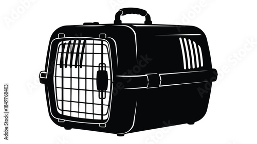 Black silhouette of a pet carrier against a isolated on white background
