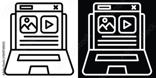 Content line and glyph icon style on white and black background