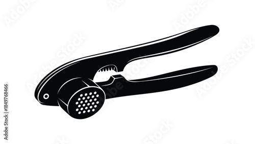 Black silhouette of garlic press on , flat design isolated on white background
