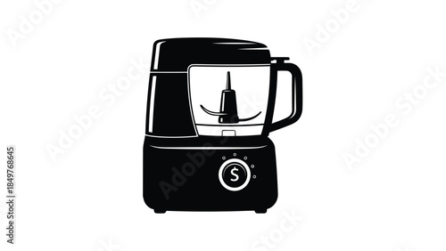Black silhouette of a food processor on a isolated on white background