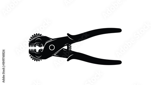 Black silhouette of pipe wrench on , flat design isolated on white background