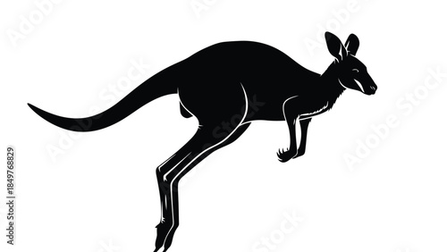 Black silhouette of a kangaroo jumping isolated on white background