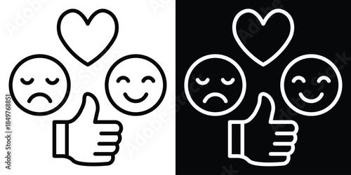 Reaction line and glyph icon style on white and black background