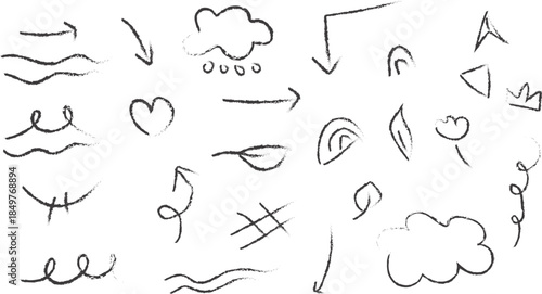 Collection of hand drawn weather forecast symbols and icons