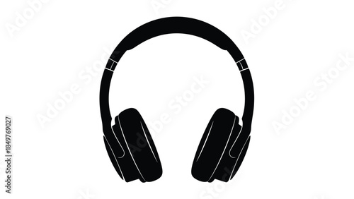 Black silhouette of over-ear headphones on , minimalist flat design isolated on white background