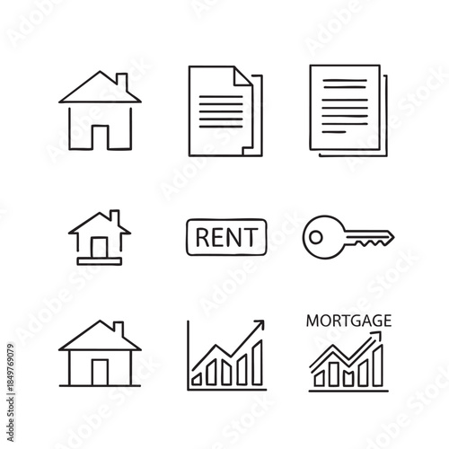Home Rental and Mortgage Symbolicons Set for Real Estate and Financial Concepts