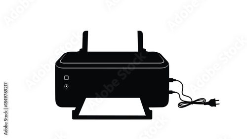 Black silhouette of a wireless router with power cord isolated on white background