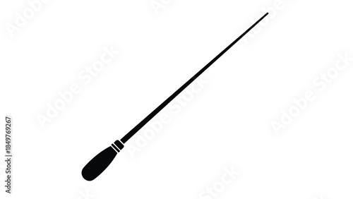 Black silhouette of a magic wand with handle isolated on white background
