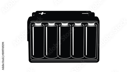 Black silhouette of a battery pack with four cylindrical batteries isolated on white background