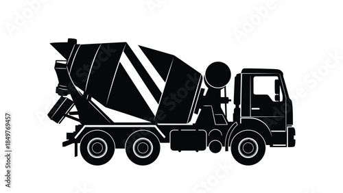 Black silhouette of a cement mixer truck on a isolated on white background
