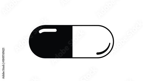 Black and white capsule pill icon symbol flat design isolated on white background