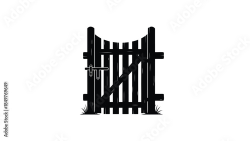 Black wooden fence gate silhouette with latch isolated on white background