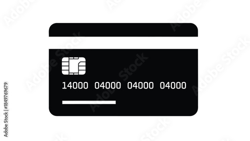 Flat vector black credit card silhouette isolated on white background