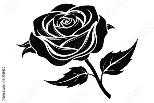 rose silhouette line art vector illustration