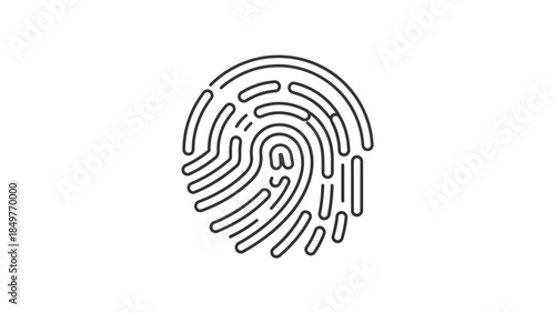 Simple black line art icon representing a unique biometric fingerprint scan for digital security and identity verification concepts